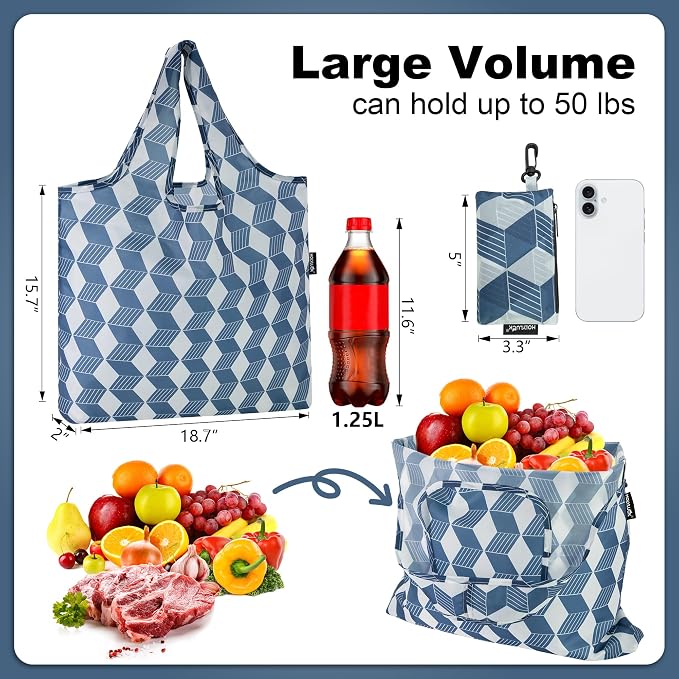 HOLYLUCK Reusable Grocery Bags,Heavy Duty Foldable Shopping Tote Bag (Standard, Navy arrow)