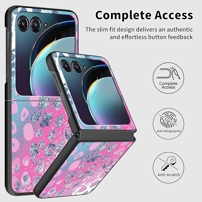 for Motorola Razr Plus 2025 Case,for Razor Plus 2025 Phone Case Cute Slim Hard PC Ultra-Thin Anti-Scratches Shockproof Protective Cover,Pink Blue Glitter
