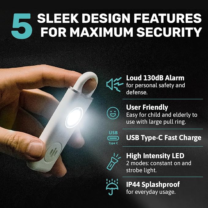 Personal Safety Alarm for Women, Men, & Kids Personal Alarm - Travel Safe and Waterproof Self Defense - Women Self Defense Keychain, Loud, Strobe Light (Milky White)