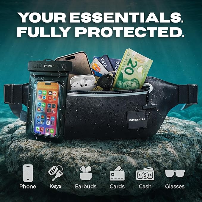 Drench 100% Underwater Waterproof Fanny Pack | Submersible Waterproof Phone Pouch & Waist Pack Dry Bag for Swimming, Boating, SUP & Snorkelling | Floating Belt Bag Underwater Phone Case | iPhone