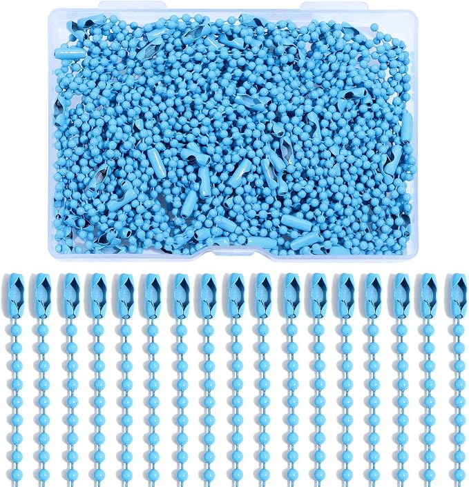 Lemonkey 100Pcs Ball Beads Chains Bulk,Blue Keychains Rings Metal Chains,4 Inch Dog Tag Metal Small Chains with Connectors for Hanging Decoration