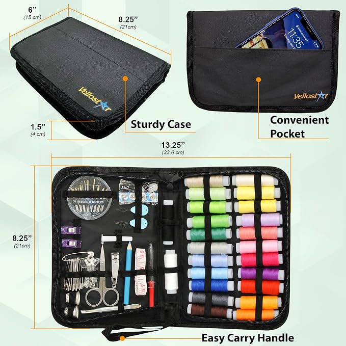 VelloStar Sewing Kit for Adults – Easy to Use Needle and Thread Kit, 24 Color Threads, 30 Needles, Scissors, Mini Travel Sewing Set for Emergency Repairs