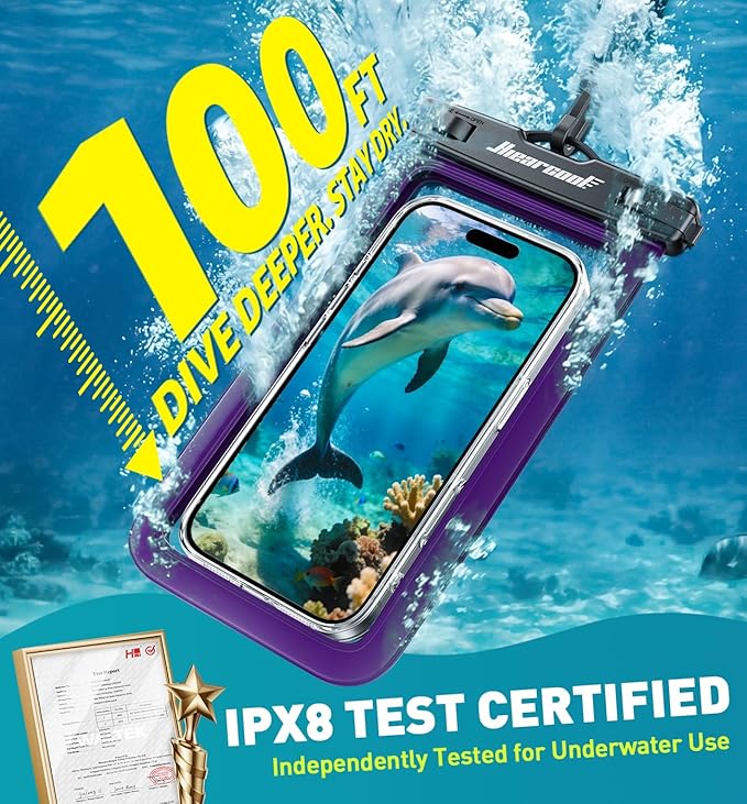 Hiearcool Universal Waterproof Phone Pouch, Dry Bag Compatible for iPhone 17 16 15 14 13 Pro Max XS Plus Samsung Galaxy S22 Cellphone Up to 8.9", IPX8 Water Proof Cell Phone Case for Beach-2Pack