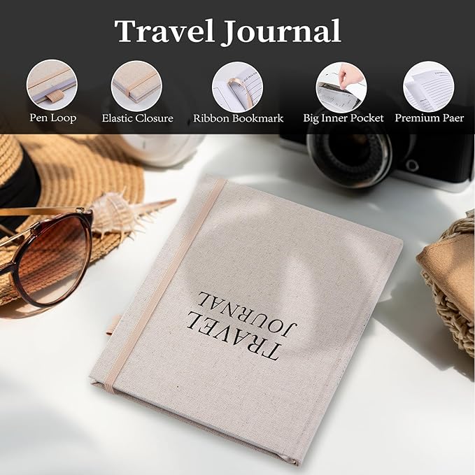 5 MINUTES A DAY Travel Journal for Women, Adventure Book for 20 Trips, Travelling Planner Notebook Diary for Traveler, Vocation Planner, Travel Gifts(126 Pages, Beige)