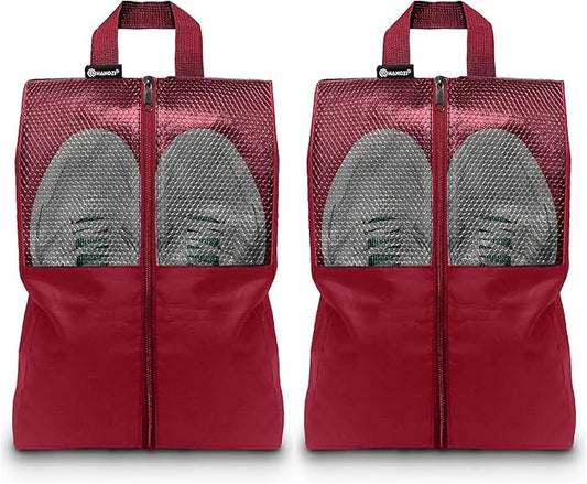Shoe Bags For Travel, Used As For Storage or Shoe Travel Bag, Space Saving When Travelling With This Travel Shoe Bags For Packing, Featuring Waterproof Nylon Sneaker Bag. (Red, 2 Pack, Medium)