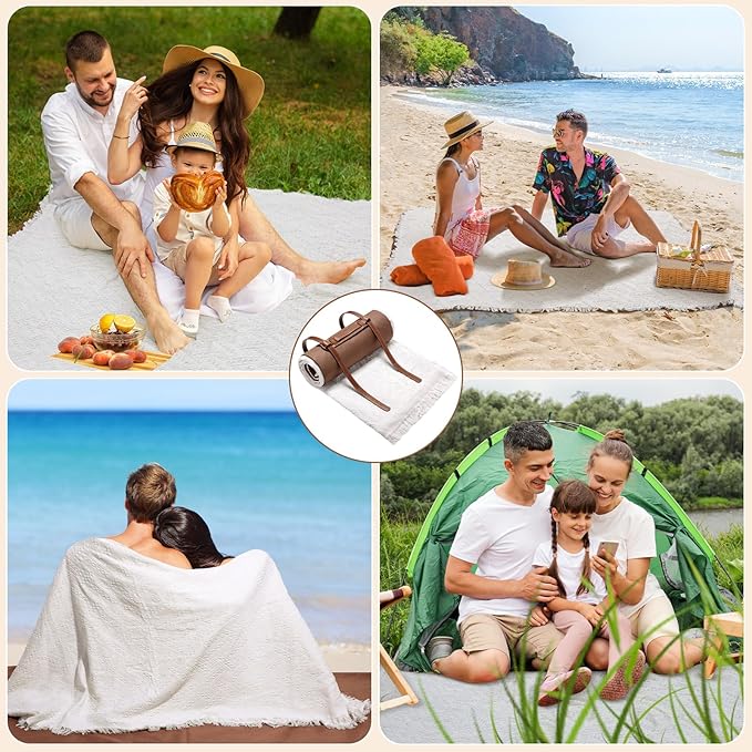 VitalCozy Waterproof Picnic Blankets 71×71 inch Outdoor Blanket Foldable 2 in 1 Double Layer Sandproof Beach Mat with Carry Strap for Camping Lawn Park Beach Grass(White)