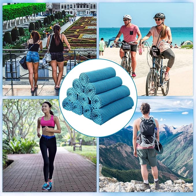 Honoson 10 Pcs Cooling Towel Bulk - Neck & Face Cool Chilly Towels Microfiber Breathable Sport Sweat Rag for Gym, Yoga, Travel, Camping, Running, Outdoor (Blue)