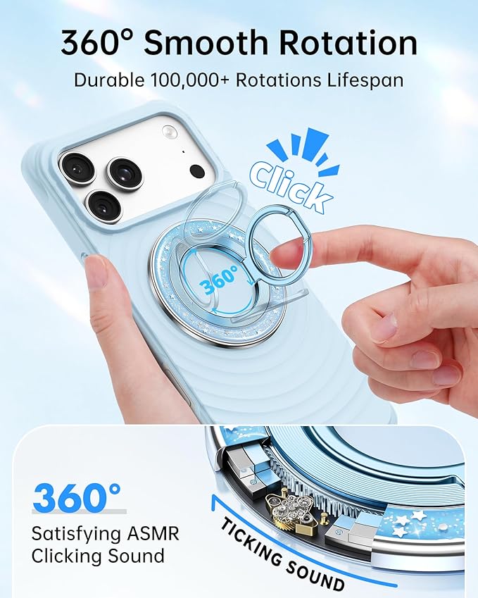 SYNCWIRE Magnetic Phone Ring Holder for MagSafe - Phone Grip Stand with 360° Rotation Finger Ring Kickstand Compatible with iPhone 17 16 15 14 13 12 Pro Max MagSafe Accessories,Frosted Blue