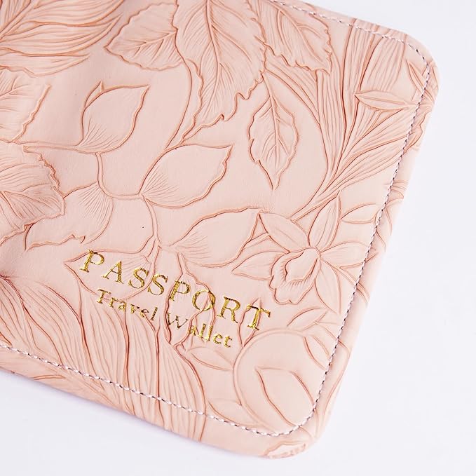 lizimandu Passport Holder with Airtag Slot, Airtag Passport Wallet for Men Women, Slim Leather Passport Holder Case Family for Travel Anti-Lost(1-Carved Pink)