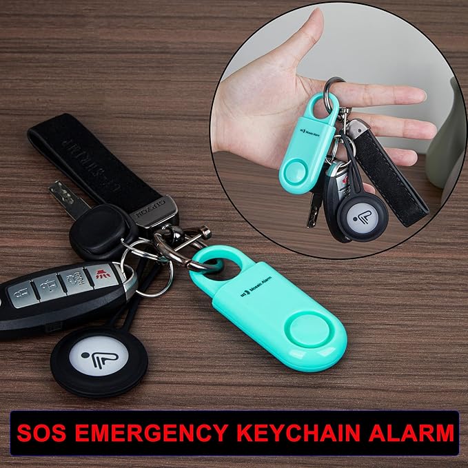 2 Pack Personal Safety Alarm Replaceable Battery | Ultra-Lightweight (0.8 oz) Keychain Siren for Women, Student, Children, Night Runner. SOS Emergency 130db Loud Hiking Alert Bulky-Free. Aqua