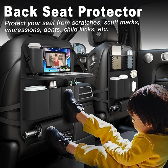 XDV Car Seat Organizers,Multi-functional Back Seat Protectors, Storage Pouches, Child kicking prevention and Tray Holders (for Cars, Kids, Seat Back and Rear Seats) (Black, 1 Pcs)