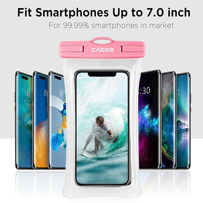 CACOE [Floatable] Floating Universal Waterproof Phone Case 2 Pcs-Up to 7.0",Waterproof Phone Pouch with Adjustable Neck Lanyard,IPX8 Cellphone Dry Bags for Beach Pool Swimming（Blue+Pink）