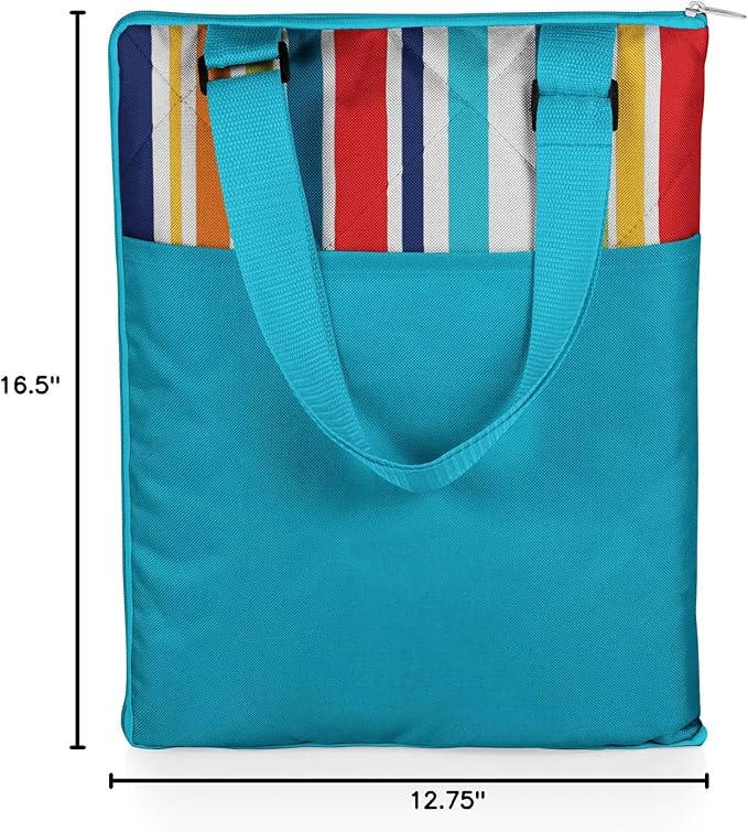 ONIVA - a Picnic Time brand - Vista Outdoor Picnic Blanket & Tote - Beach Blanket - Camping Blanket, (Fun Stripe Pattern with Aqua Blue Exterior), 16 x 11 x 3