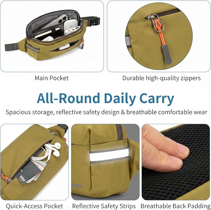 Fanny Pack for Men Women 2L Lightweight Waist Belt Hip Bag Slim Crossbody Adjustable Water Resistant Bum Belt Pouch for Travel Running Shopping Hiking Cycling Climbing EDC Oliver