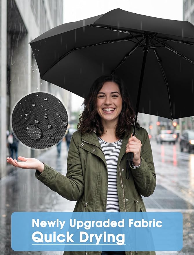 Yoobure Compact Travel Umbrella - Windproof Umbrellas for Rain, Small Portable UV Umbrella for Sun Protection, Folding Automatic Umbrellas in Lightweight for Car, Backpack, Walking, Kids, Women