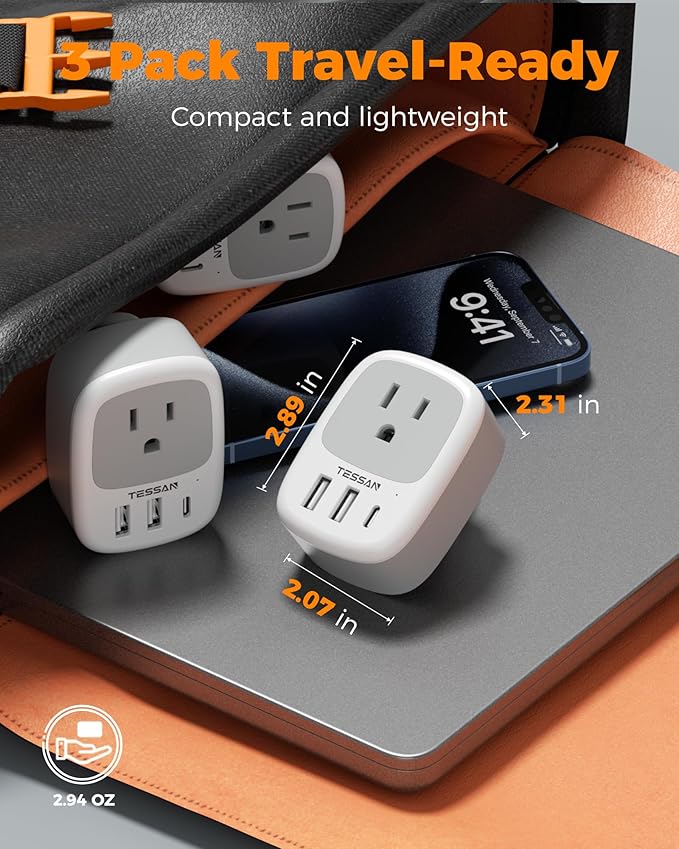 US to India Plug Adapter 3 Pack, TESSAN Type D Travel Adapter with 3 USB Ports (1 USB C), Power Adaptor for US to India Nepal Maldives Pakistan Bangladesh Sri Lanka Bhutan Yemen