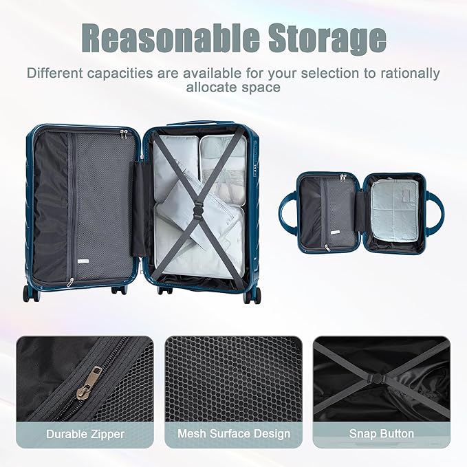 20+14 Inch Hardshell Luggages, Lightweight Durable ABS Suitcase