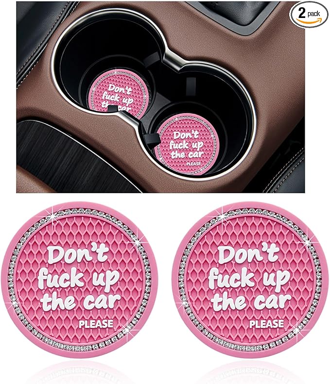 Ziciner 2 Pack Bling Car Cup Holder Coaster, 2.75 Inch Anti-Slip Auto Insert Cup Coaster, Crystal Car Drink Cup Mat Perfect for Women Girls, Universal Interior Decor Accessories (Pink)