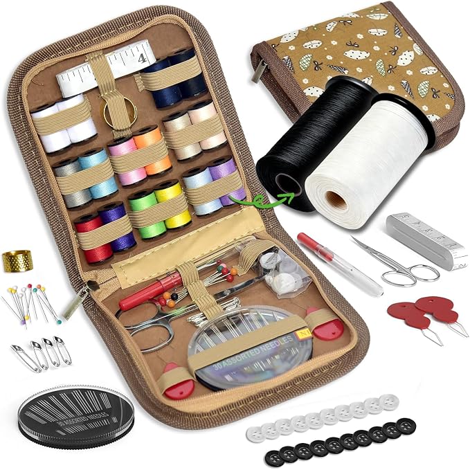 Sewing Kit Gifts for Grandma, Mom, Friend, Traveler, Adults, Beginner, Emergency,Sewing Supplies Accessories with Scissors,Sewing Needles Thimble, Thread etc(Wildflower Umbrella Orange, S)