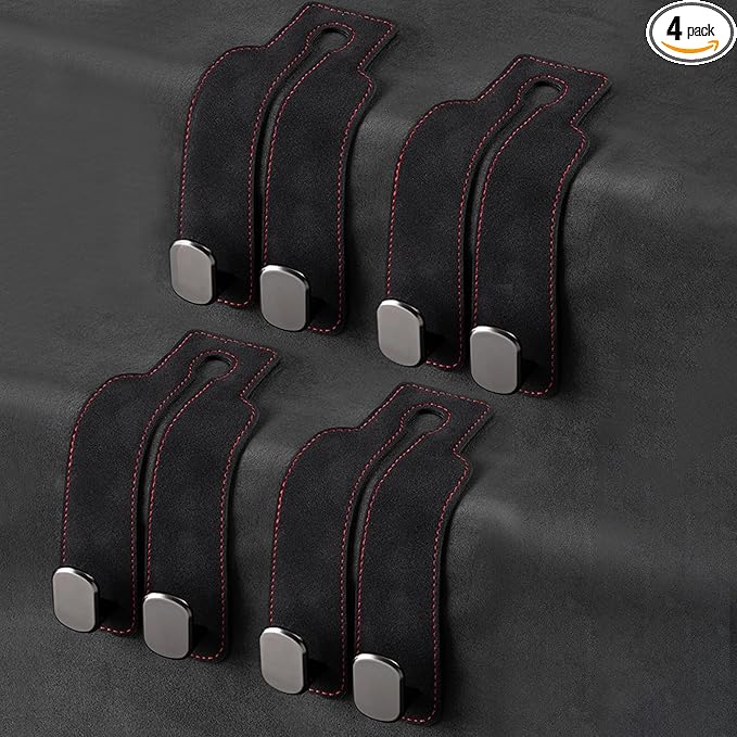 Amelity Universal Car Headrest Hooks, Women’s Car Interior Accessories for Purses Handbags Grocery & Backpacks, Black 4 Pack
