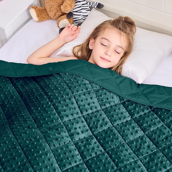 Green Weighted Blanket Kids 7lbs, 40"x60", Breathable Cooling Minky Heavy Throw Blanket for 60-90lbs, Soft Winter Thick Big Blankets Weighted Comforter Gifts for Sleeping