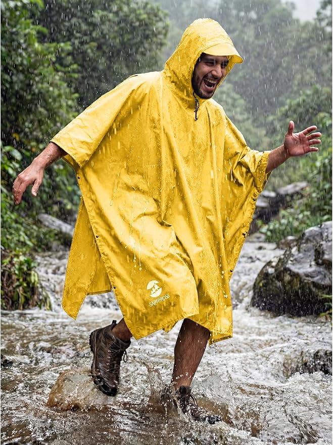SaphiRose Hooded Rain Poncho Waterproof Raincoat Jacket for Men Women Adults