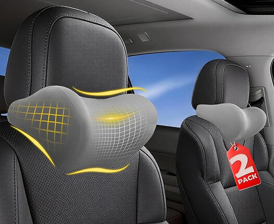 2-Pack Car Neck Pillow: Ergonomic Memory Foam Car Headrest Pillow, Neck Support Pillow for Long Drives, Headrest Support Cushion for Pain Relief, Universal Fit for Cars, SUVs & Trucks – Gray
