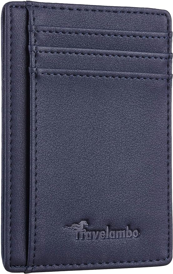 Travelambo Front Pocket Minimalist Leather Slim Wallet RFID Blocking Medium Size