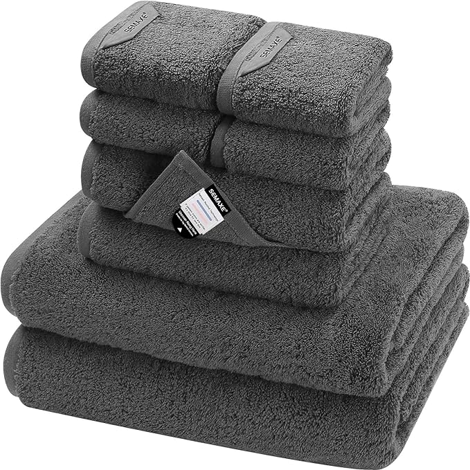 SEMAXE Bath Towel Set, 8 Piece Towel Set for Bathroom, Quick Dry Cotton Towels with Hanging Loops, Easy Care, Grey