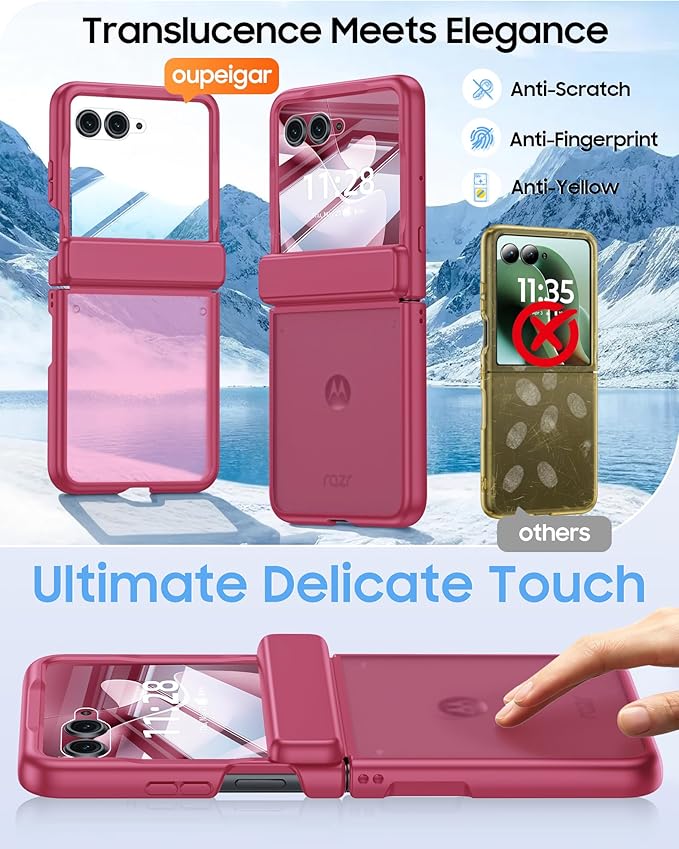 for Motorola Razr Ultra 2026 Case/Razr Ultra 2025 Case with Hinge Protection, Screen Protector, Skin Feel Translucent Frosted, Shockproof Slim Cover for Razr Ultra 2026/2025 -Rose Red