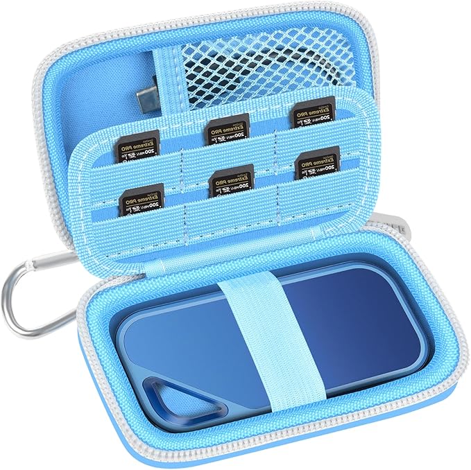 PAIYULE SSD Case for SanDisk Extreme Portable SSD Old & New Model and Extreme PRO,Hard Shell Protective Storage Bag, Fits 1TB 2TB 4TB 8TB External Solid State Drive for Travel(Lightblue)