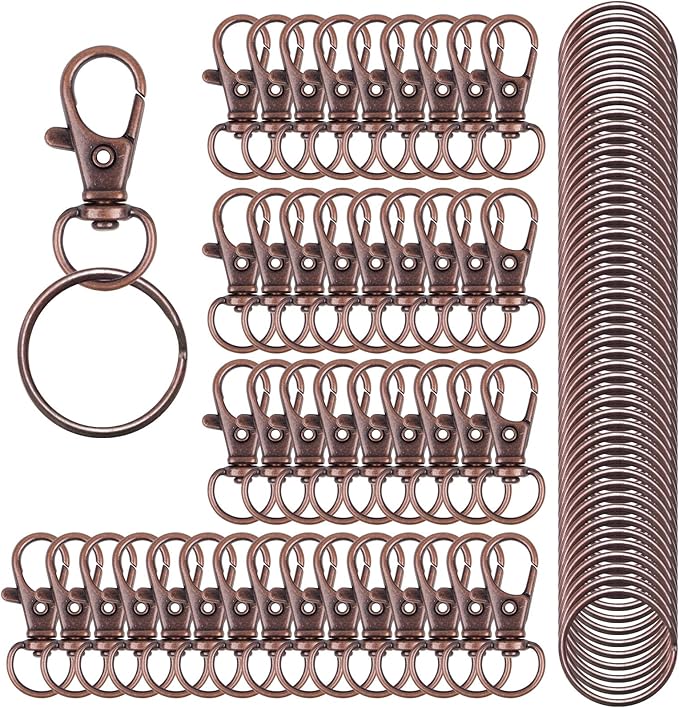 HXSEMAYIG 100PCS Keychain Hooks with Key Rings Metal Swivel Lobster Claw Clasps, for Keychain Clip Lanyard, Jewelry Making, Crafts