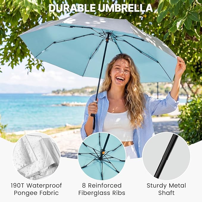 G4Free 46 Inch Mini Travel Umbrella with Retractable Handle, Pocket Size Umbrellas for Sun Rain. UV Protection UPF 50+, Small Compact Umbrella