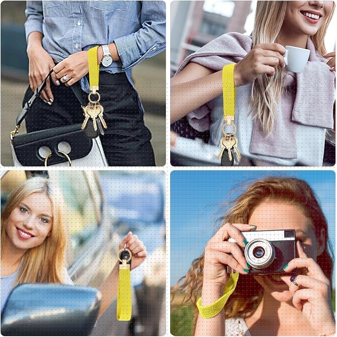 Fishent Stretchy Wristlet Keychain, Cute Key Chain, Woven Wrist Lanyard for Car Keys with 3 Keyrings and D-ring for Women Men