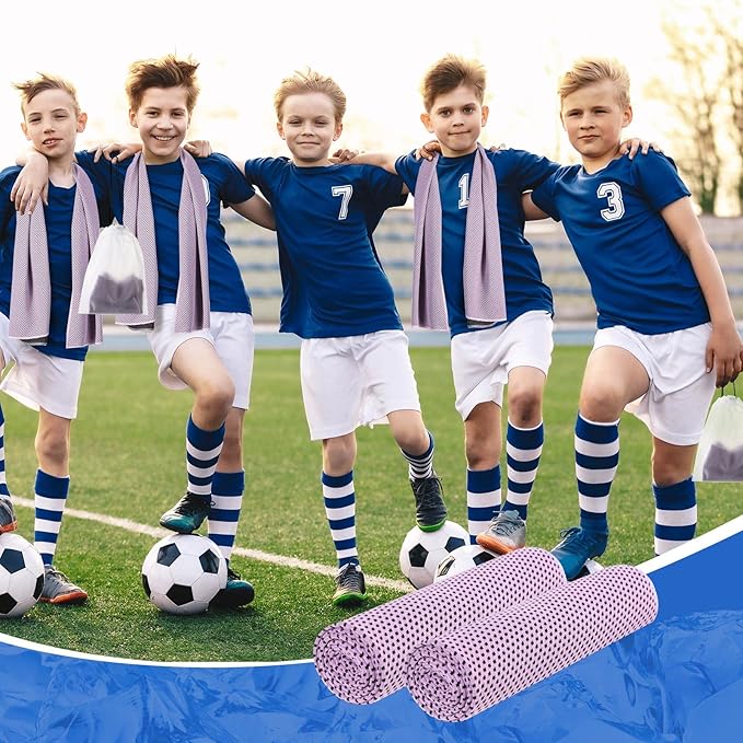 Hosuly 12 Pcs Cooling Towels for Face and Neck 12 x 40 Inch Workout Towels for Gym Fast Drying Hot Weather Sweat Rag Cold Cooling Cloth with 12 Bags Athletes Sport Yoga Golf(Pink)