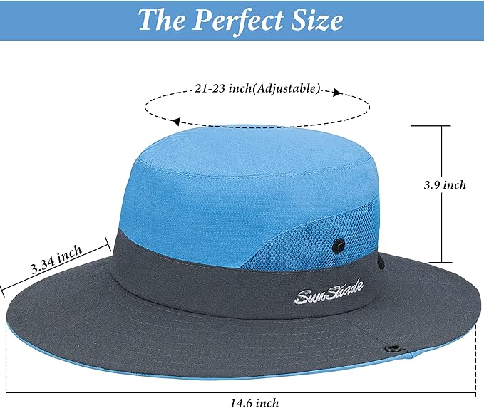 Sun Hat for Women Summer UV Protection Beach Hat Wide Brim Mesh Bucket Fishing Hat with Ponytail Hole Foldable Packable Hat