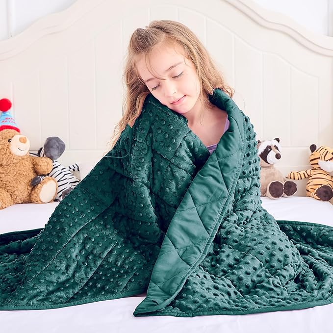 Green Weighted Blanket Kids 7lbs, 40"x60", Breathable Cooling Minky Heavy Throw Blanket for 60-90lbs, Soft Winter Thick Big Blankets Weighted Comforter Gifts for Sleeping