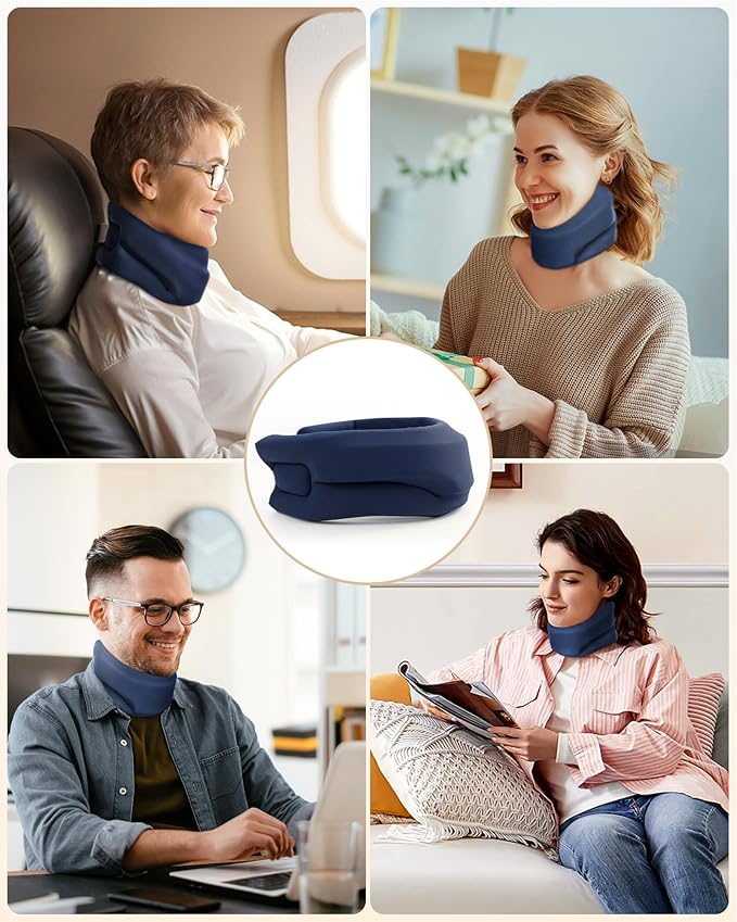 Heated Neck Brace Cervical Collar - Neck Support Brace with Heating Pad, Soft Foam Wraps Keep Vertebrae Stable and Aligned for Relief of Cervical Spine Pressure for Women & Men (Medium Size) Blue