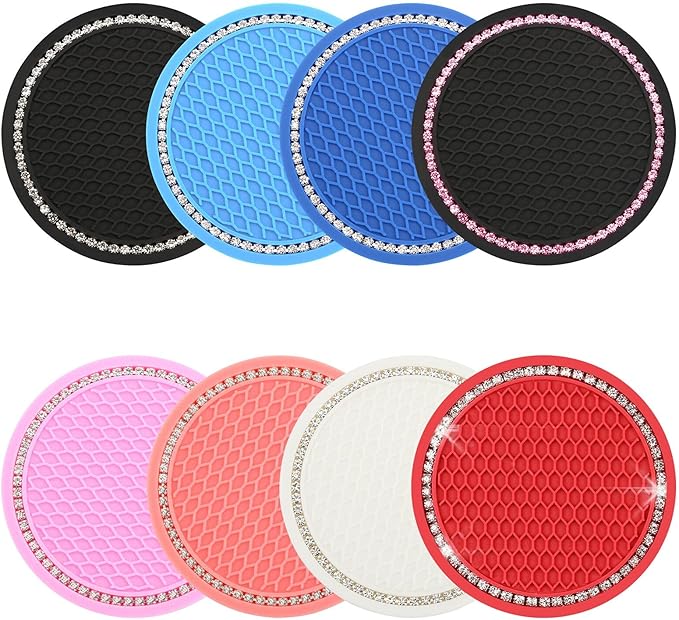 yousheng 2PCS Bling Car Cup Coaster, Universal Vehicle Bling Holder Insert,2.75 inch Rhinestone Anti Slip Silicone Insert,Suitable for Most Car Interior,Best Gift Car Bling for Women, Black, 2 Pack