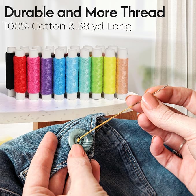 Coquimbo Sewing Kit Gifts for Adults Teen Grils Women Mom Grandma, Portable Sewing Supplies Contains Tape Measure, Scissors, Thimble, Thread, Sewing Needles (White, M)