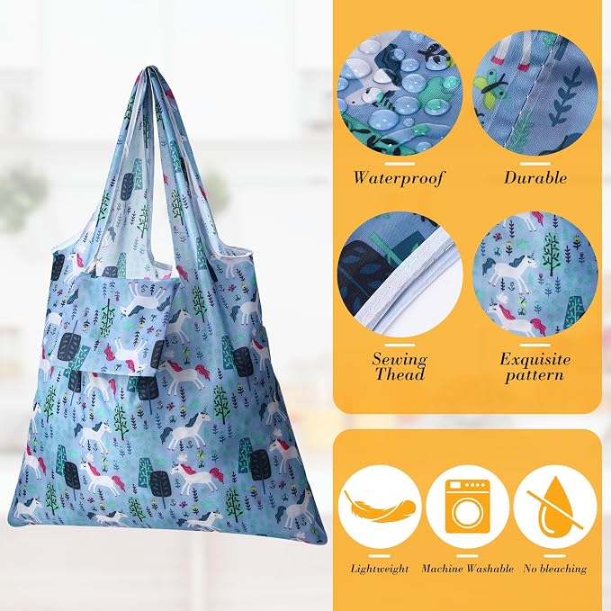 Weewooday 18 Pieces Foldable Reusable Shopping Bags Machine Washable Grocery Bags Waterproof