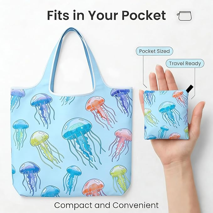 6 Pack Foldable Shopping Bag, Machine Washable Reusable Shopping Bag for Grocery, Travel, Storage