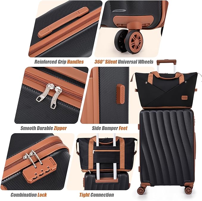 Luggage Sets 5 Piece Suitcases with Wheels,ABS Hard Case Suitcases with Spinner Wheels,Durable Travel Luggage(Black, 5 Piece Set(20"/24"/28"))