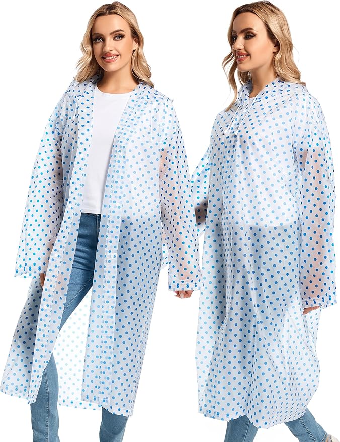 2PCS Rain Ponchos for Adults Reusable Rain Coats for Adults Rain Jackets Raincoats for Men Women