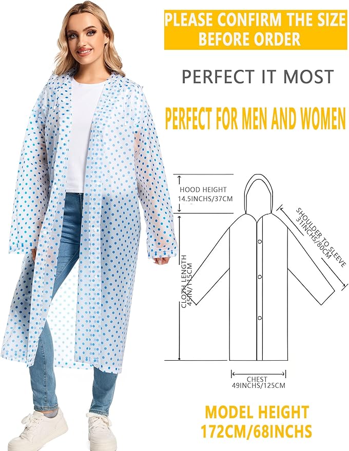 2PCS Rain Ponchos for Adults Reusable Rain Coats for Adults Rain Jackets Raincoats for Men Women
