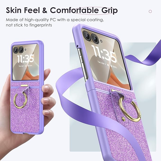 Maxdara for Motorola Razr 2026/2025/2024 Case with Ring [Not Fit Razr Plus or Ultra], Bling Luxury Slim Moto Razr 2025 Case with Built-in Screen Protector (Glitter Purple)