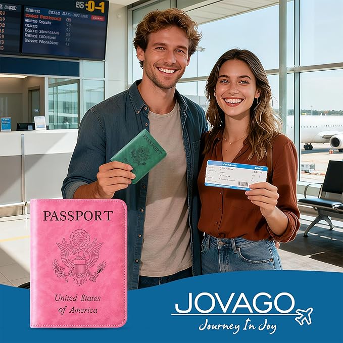 Passport Holder for Travel Essentials Wallet Rfid Blocking Cover Leather Case Vacation Travel Accessories for Women Men (602#Pink)