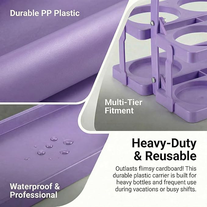 6 Cup Drink Carrier for Delivery - Foldable Drink Holder with Handle, Reusable Cup Carrier for Drinks, Portable Beverage Caddy Accessories for Parties, Camping, Car, Coffee & Bottles (Lavender)