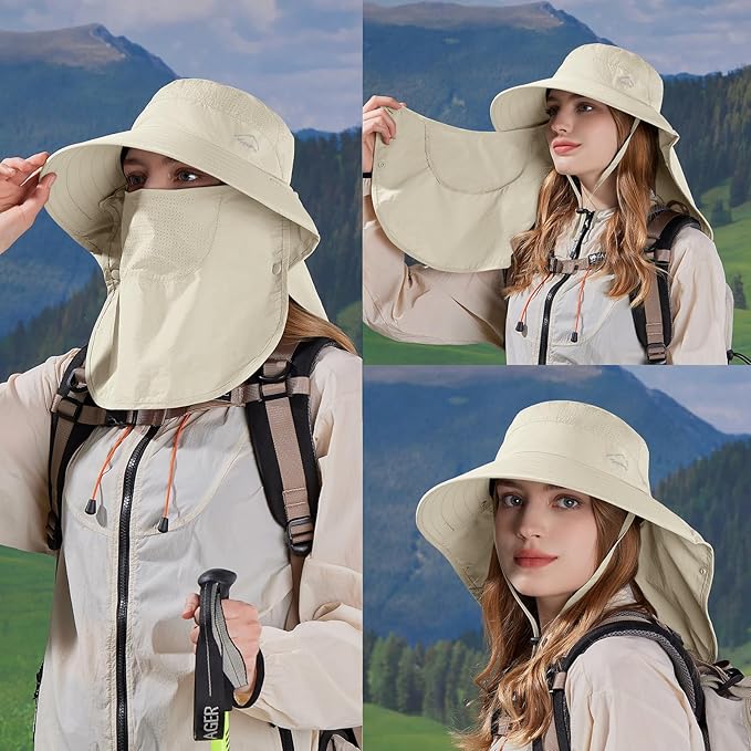 Sun Hat for Men Women with Neck Flap,UPF 50+ UV Protective Hiking Fishing Hats,Wide Brim Sun Hat for Women&Men