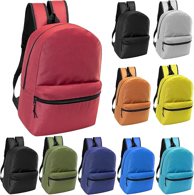 Moda West 17" School Backpacks for Kids - Backpacks in Bulk for Elementary, Middle, and High School Students, 10 Pack